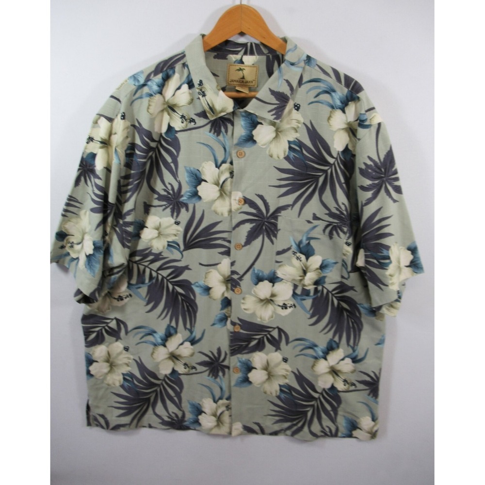 Jamaica Jaxx Hibiscus Print Silk Hawaiian Shirt Men XL Tropical Floral